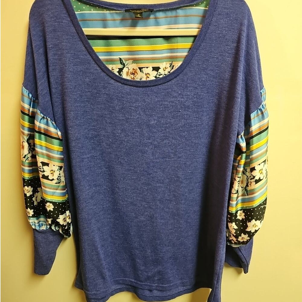 Suzanne Betro Blue Top Silky Puff Sleeves SZ M | Boho, Cottagecore, Whimsigoth - Picture 2 of 4